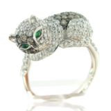 Le Chat – Bague Or Gris Diamants Blancs Diamants Noirs